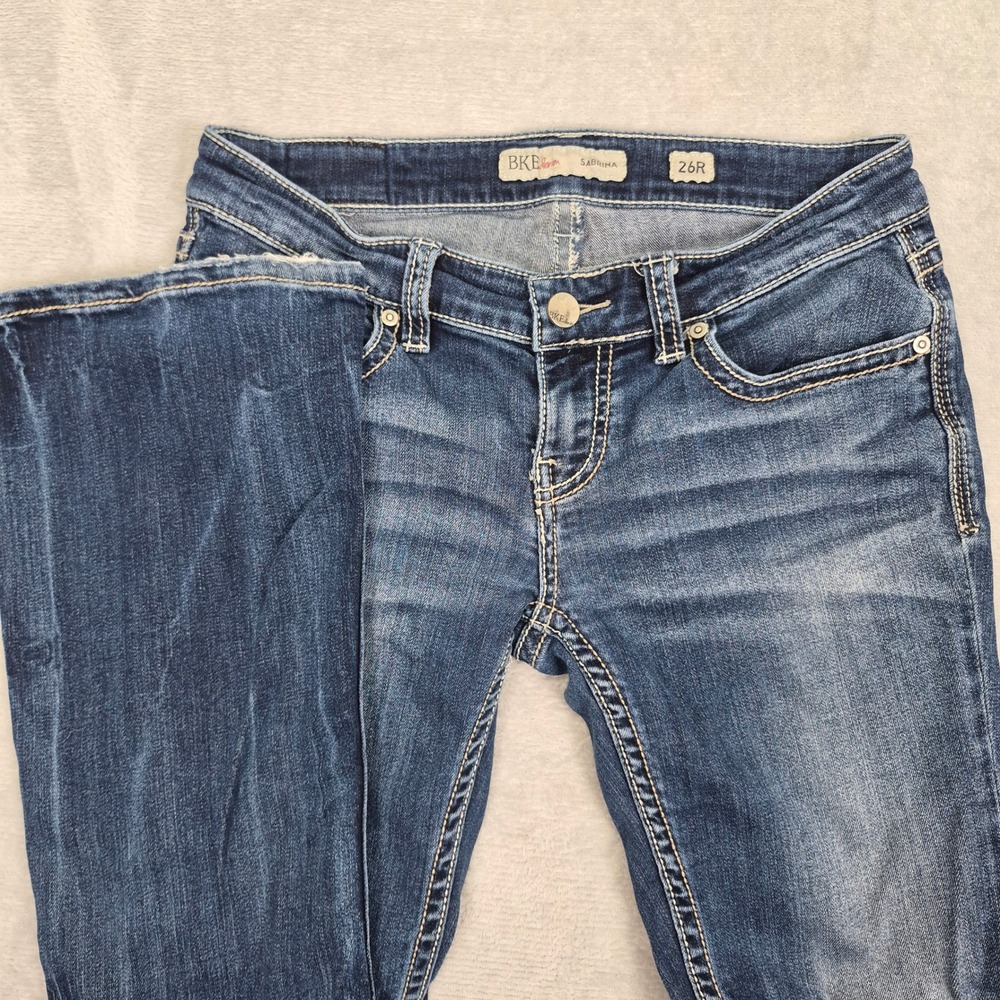 BKE Low Rise Sabrina Bootcut Jeans Womens 26R Dark Wash Stretch FBK102R Blue